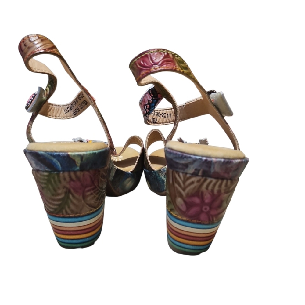 L'ARTISTE Spring Step Leilanie Slingback Leather Floral Sandals - Picture 6 of 12